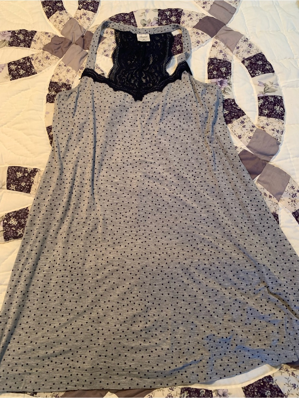 Soma Gray Polka Dot Chemise with Navy Lace
